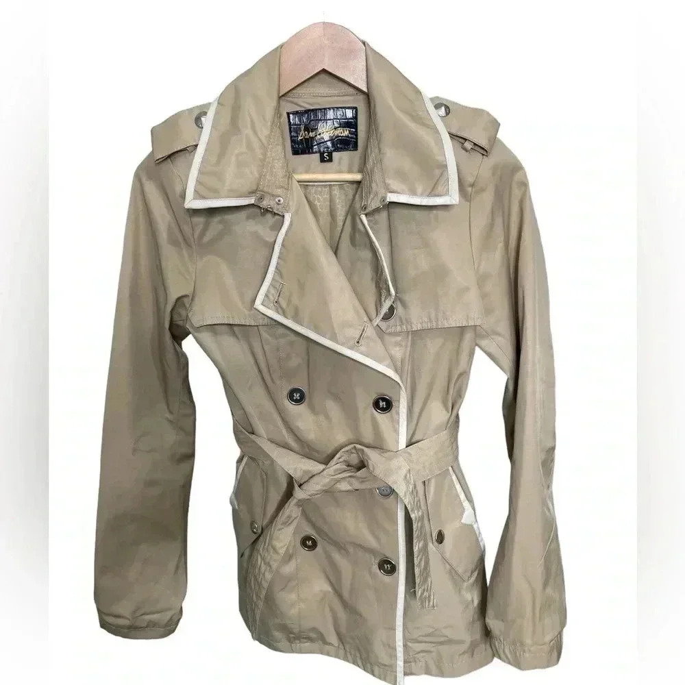 Sam Edelman Lydia Wasit Tie Button Front Tan Trench Coat Size Small